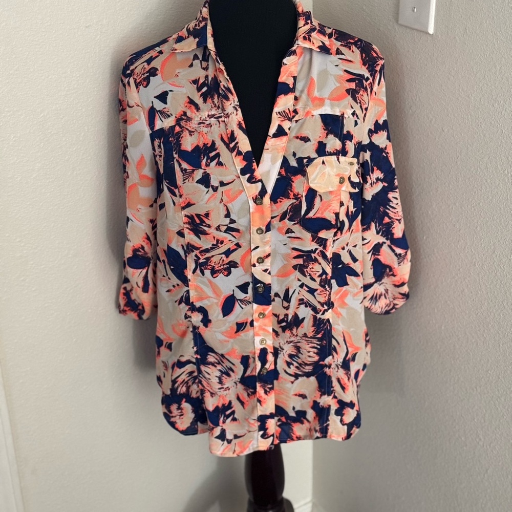 BEBE Tropical Neon Orange Blazer Blouse Set 2 Pieces Size M Medium - Picture 4 of 11